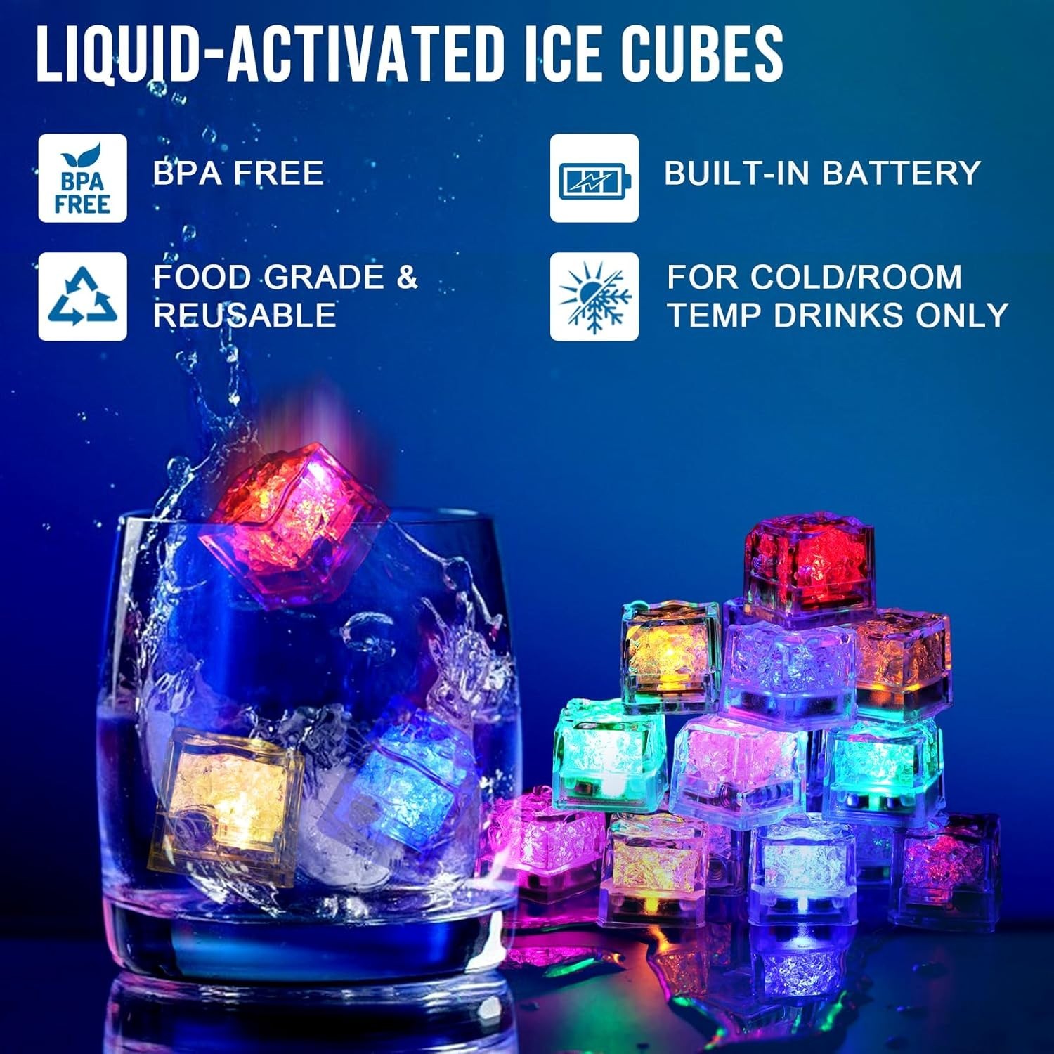 Multi-Color LED Ice Cubes - Safe, Waterproof & Essential For Weddings & Events