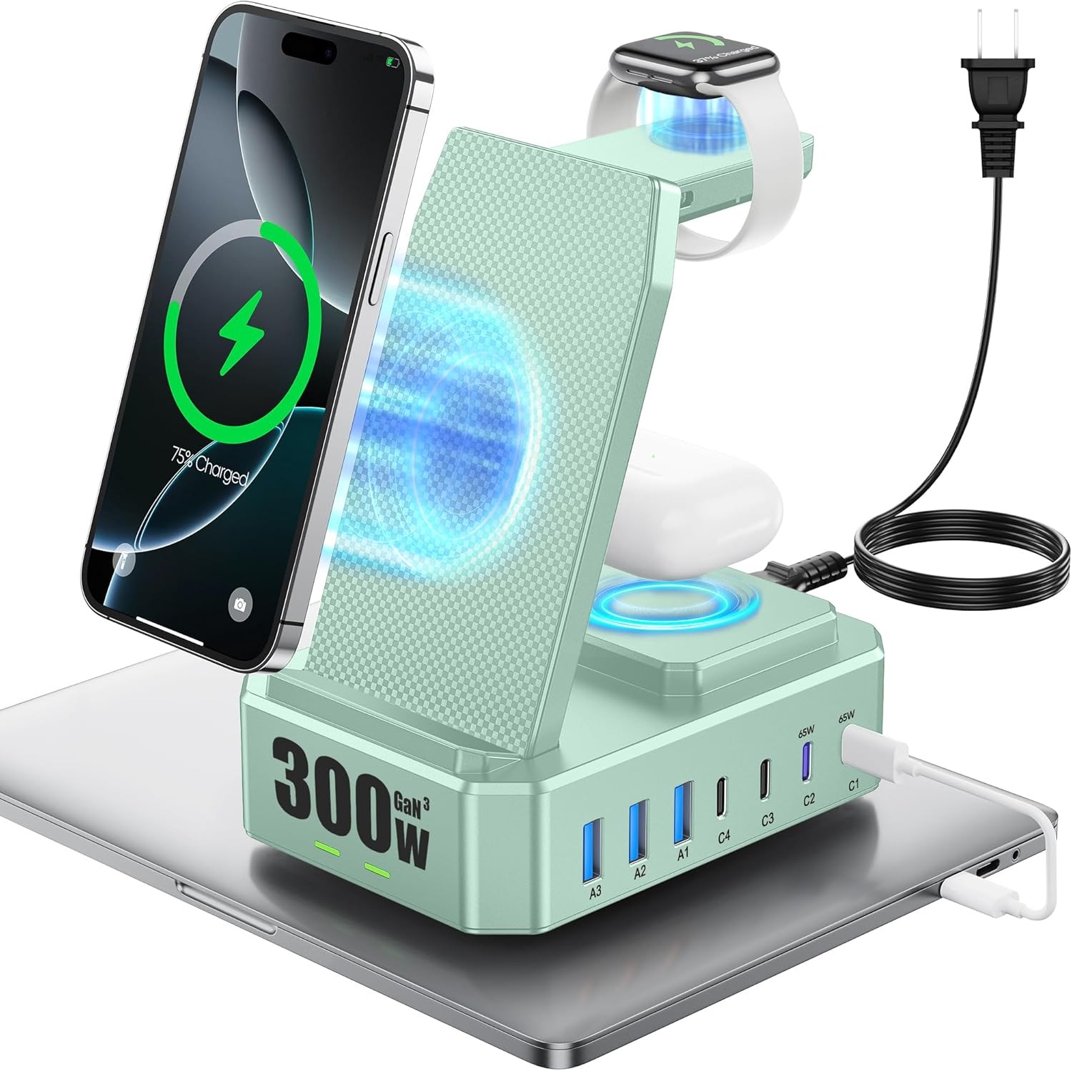 Zutspzss 10 in 1 Wireless Charger 300W GaN III for iPhone MacBook Green