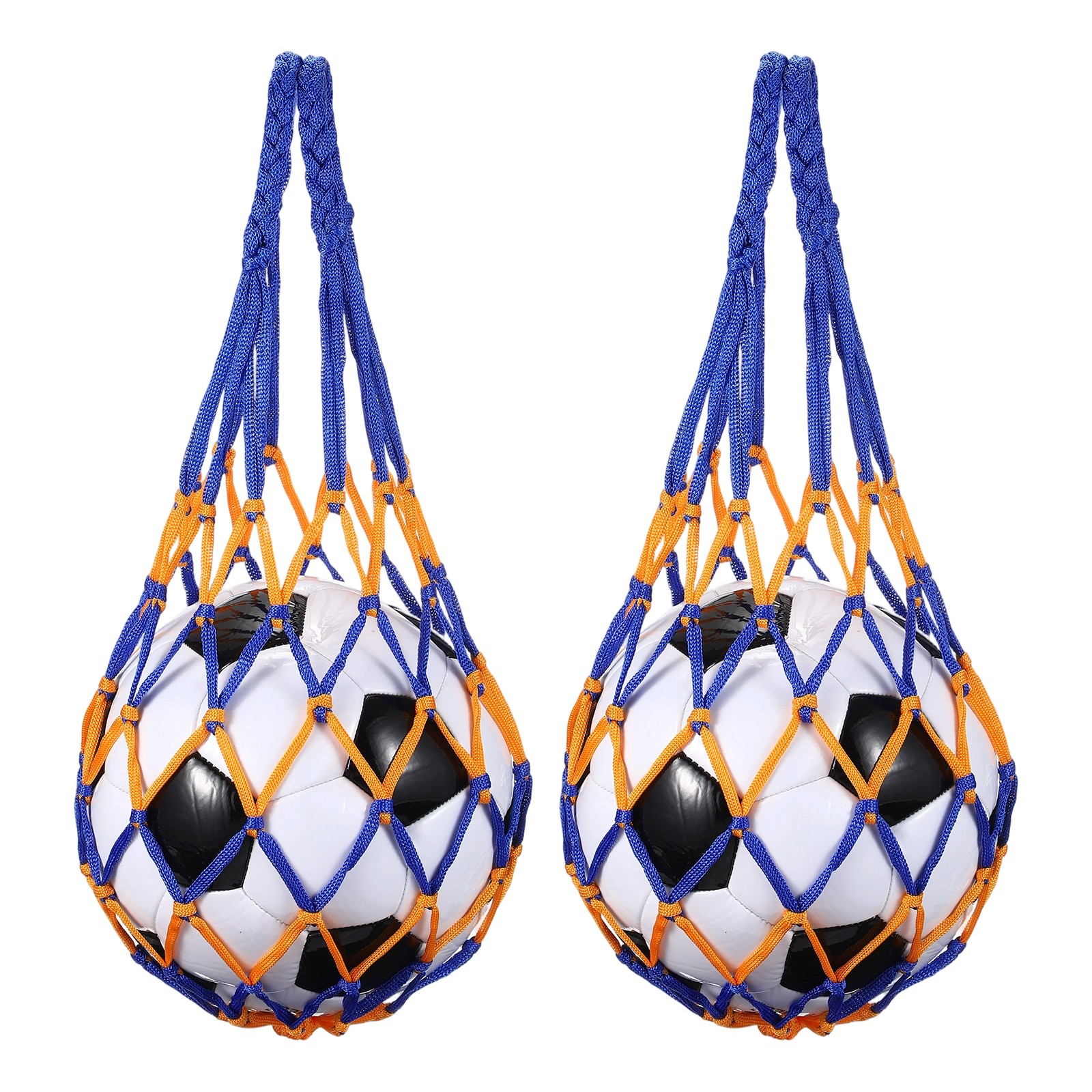 2 Pcs Basketball Net Bags, Nylon Soccer Ball Holder, Yellow/Blue