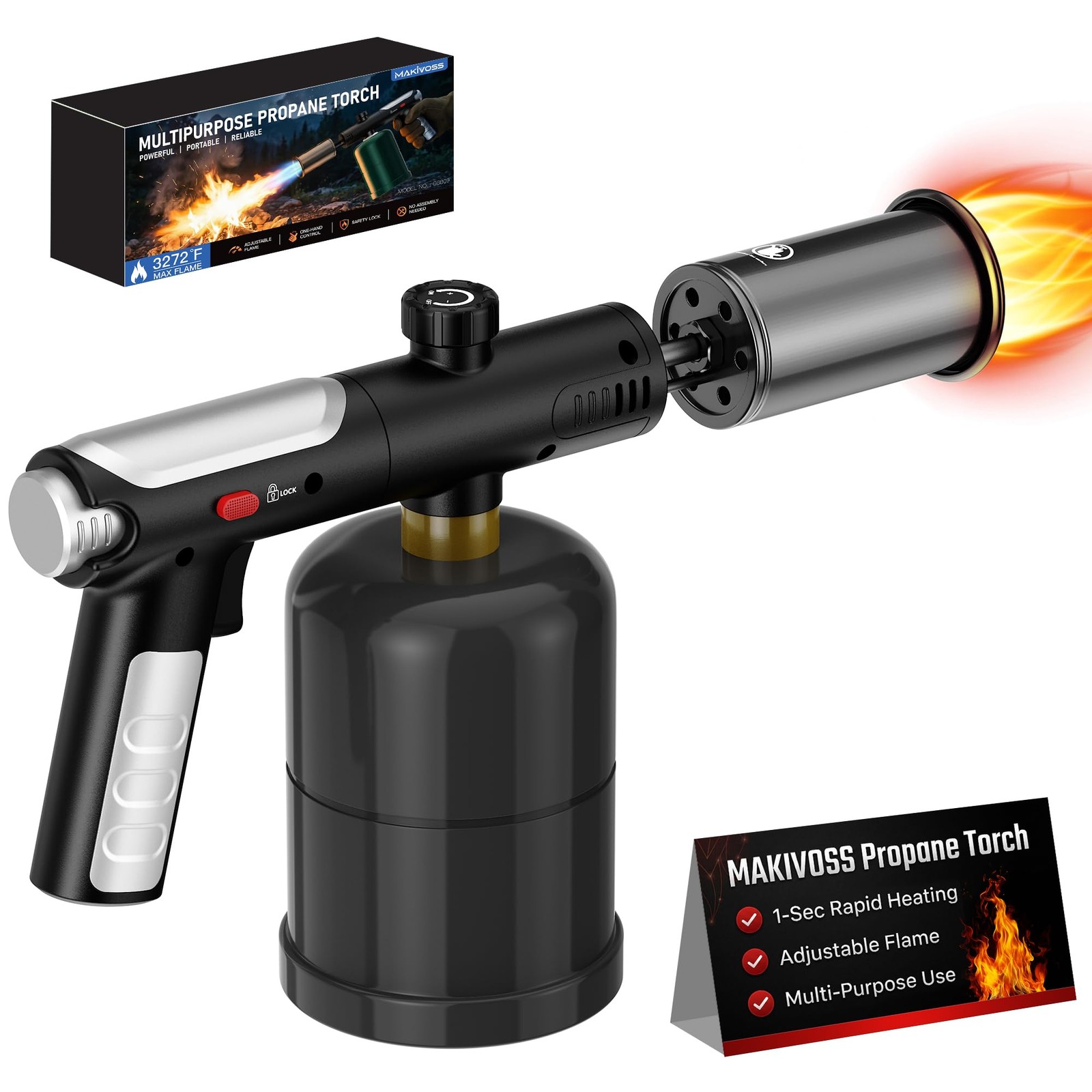Propane Torch Gun & Weed Burner - Adjustable Flame Thrower Black