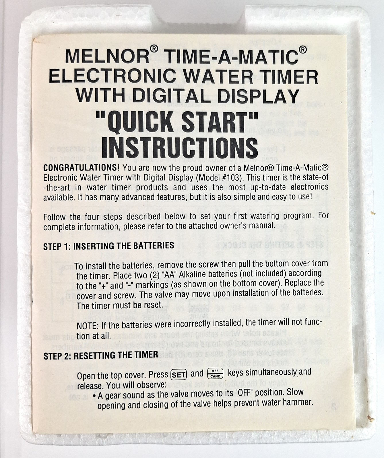Melnor Electronic Water Timer Time-A-Matic Programmable Lawn Garden Mod 103 New