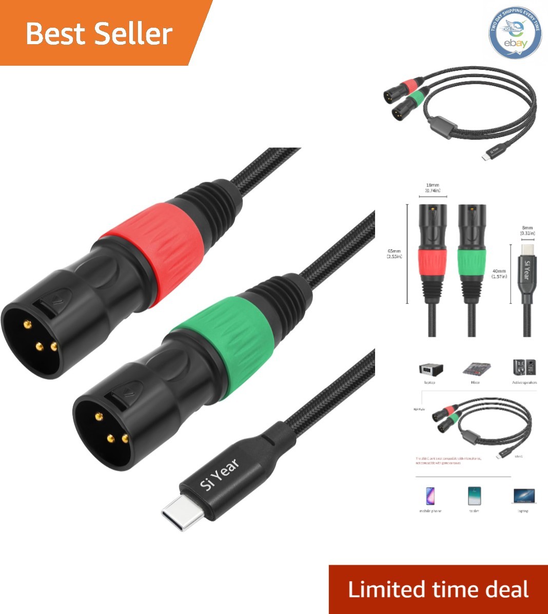 1M USB Type C to Dual XLR Cable - Durable Audio Adapter for Live Performances