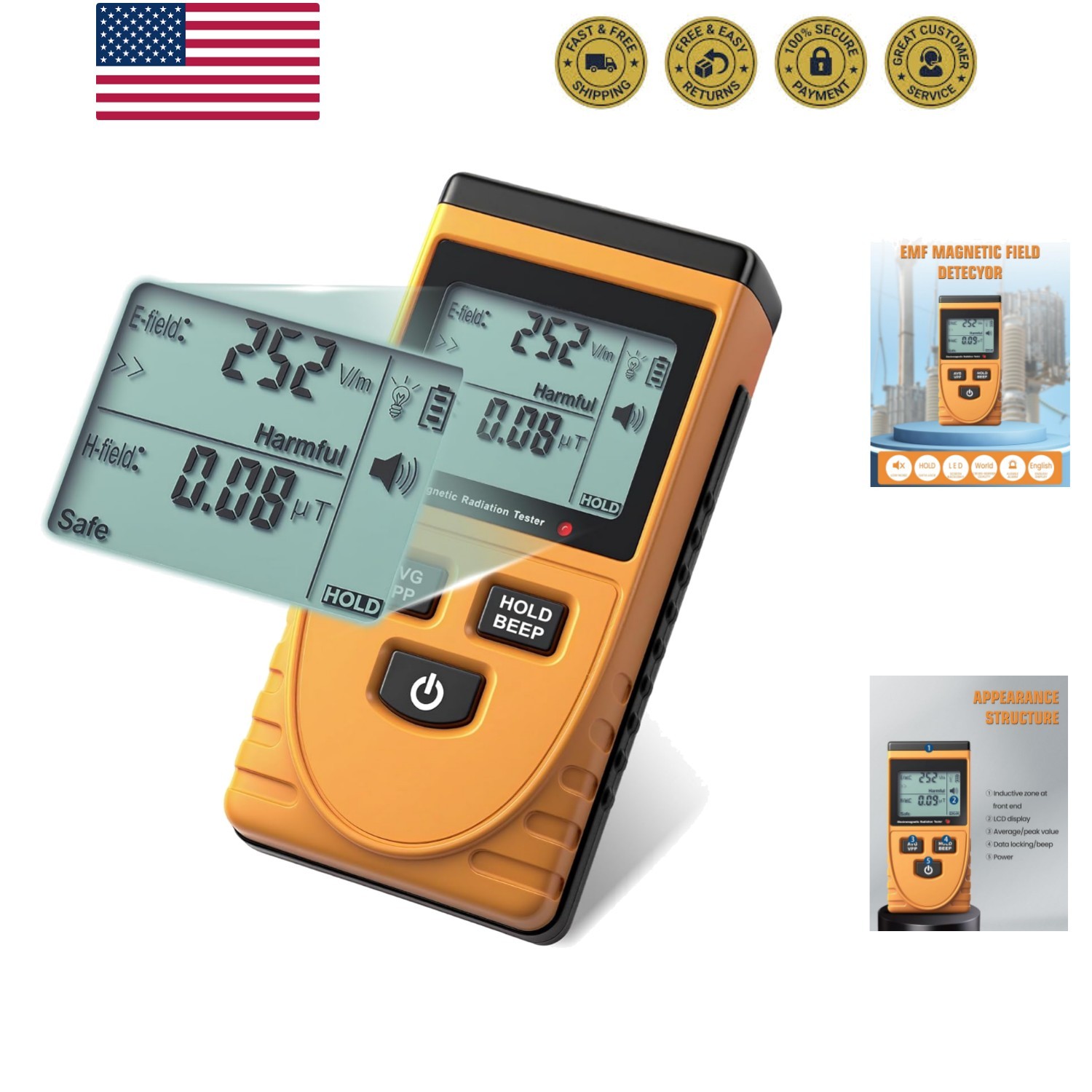 2 in 1 Electromagnetic Field Radiation Digital Electromagnetic Radiation Dete...