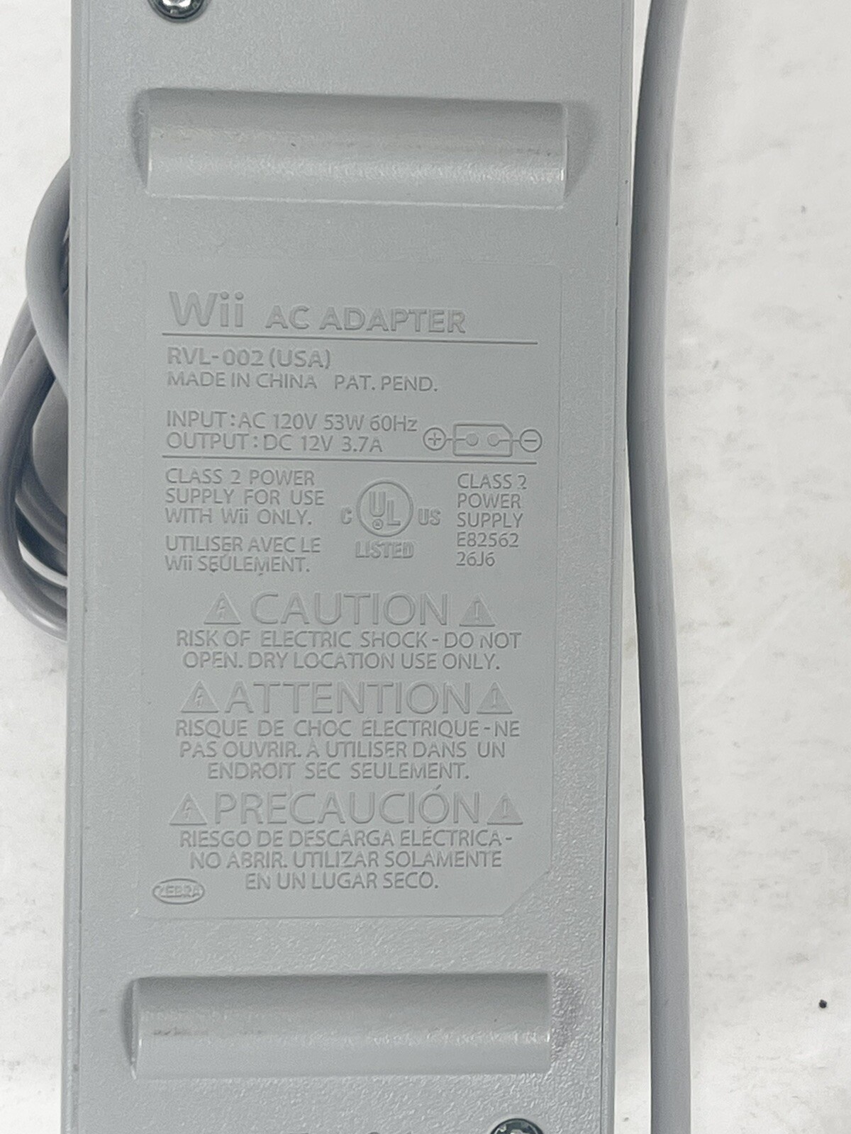 Nintendo Wii OEM Power Cord  Supply Block Original  Replacement Part RVL 002