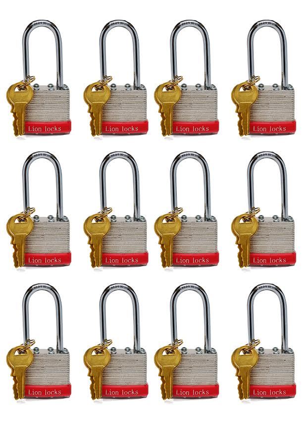 Lion Locks 5PLS Keyed-Alike Padlock, 1-9/16-inch Wide 2-inch Shackle, 12-Pack