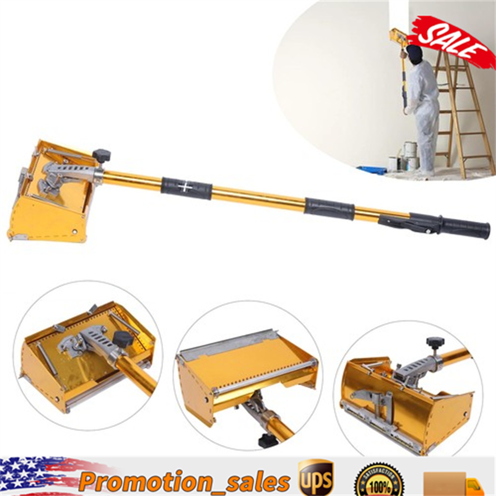10" Drywall Taping Tools Flat Finishing Box Set w/ 40''-64'' Extendable Handle