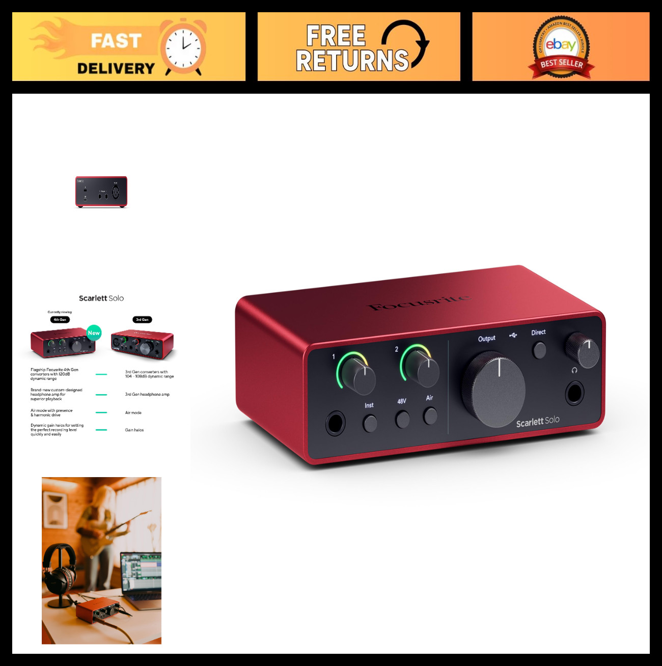 USB Audio Interface for Guitarists, Vocalists & Producers - Studio Quality Recor