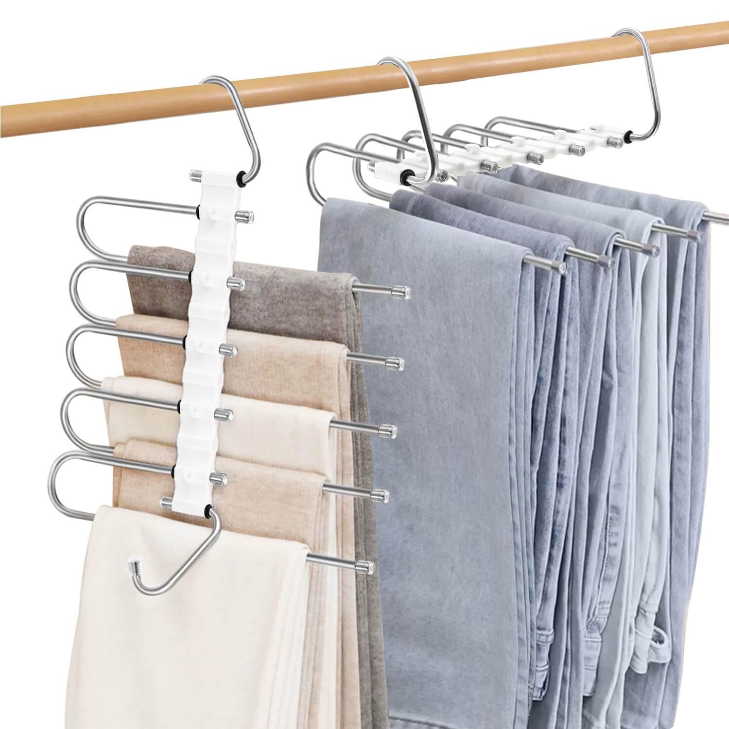 2Pack Pants Hangers Space Saving,Anti-Slip Design, Storage Organizer for Pant...