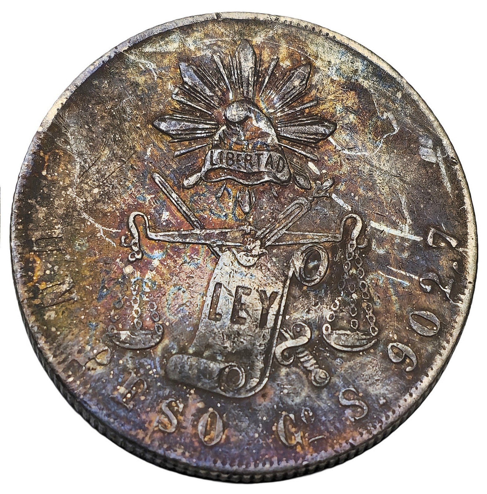 1873 Guanajuato Mexico .903 Silver 1 Un Peso Coin BALANZA Great Toning # 1420