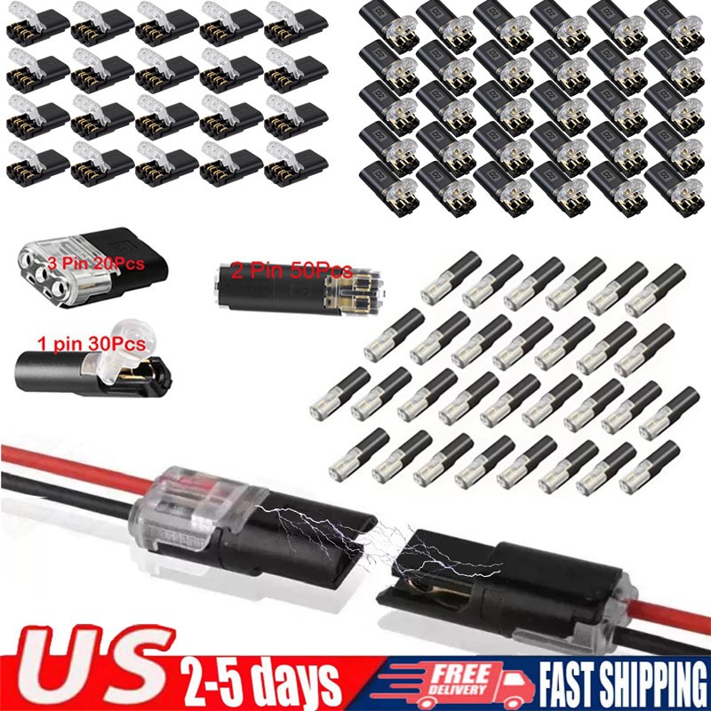 100Pcs 1/2/3 Pin Electrical Wire Connectors Kit Quick Splice Wire Connectors