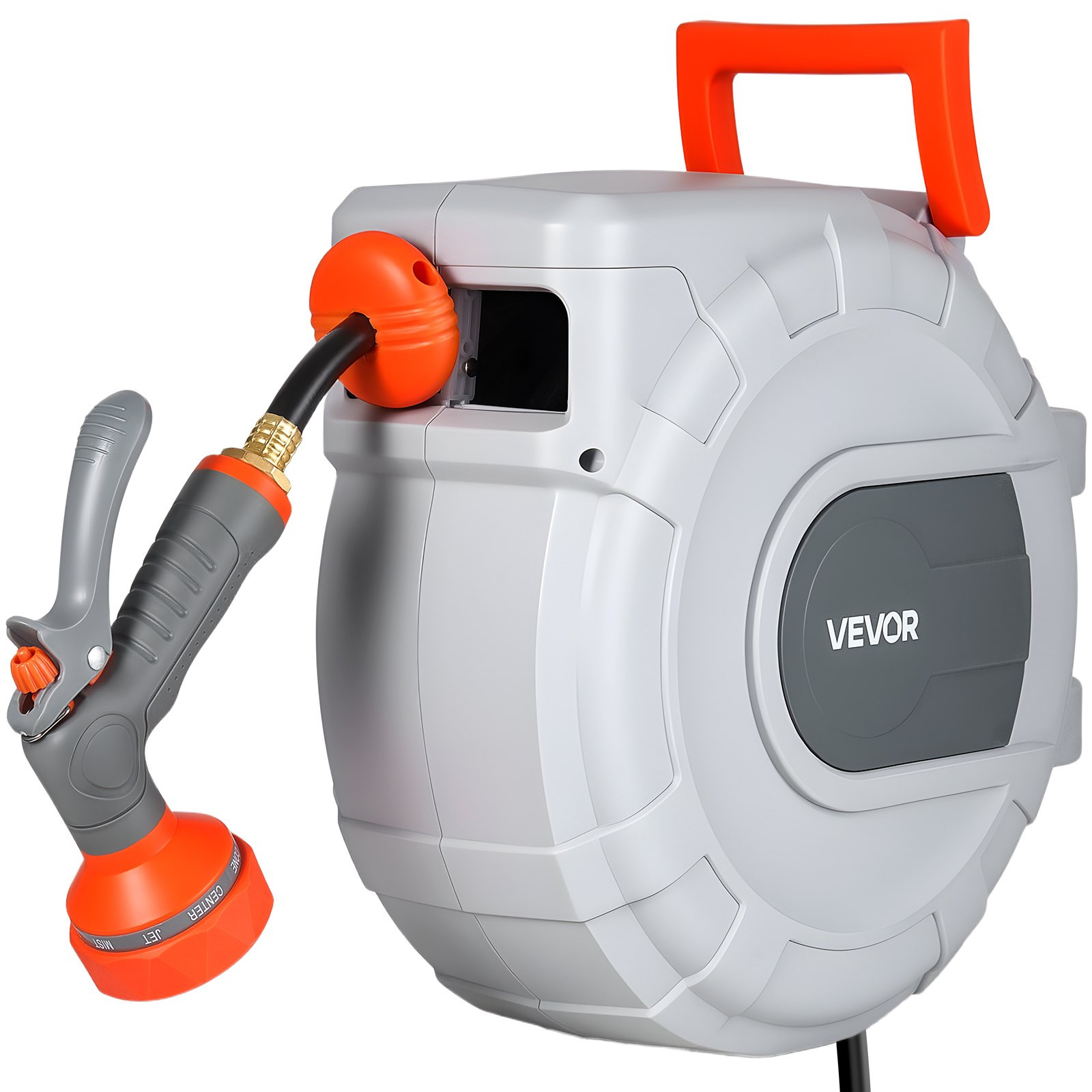 Retractable Garden Hose Reel, 1/2 in x 50 ft - Wall Mounted, 9-Function Sprayer