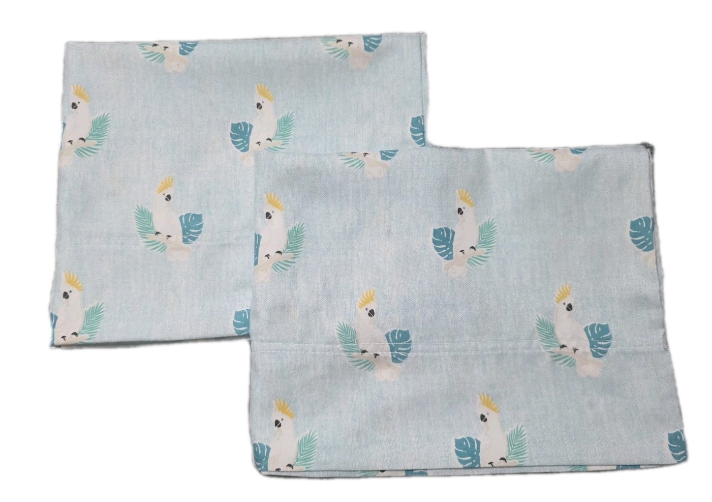 Set of 2 Blue 100% Polyester Pillowcases W/tropical Birds 20 X 32 St/ Qu