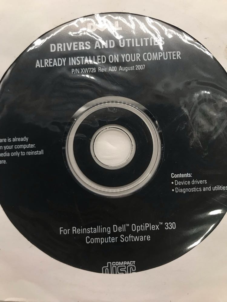 Dell OptiPlex 330 Drivers Utilities CD P/N XW726 Rev A00 Aug 2007