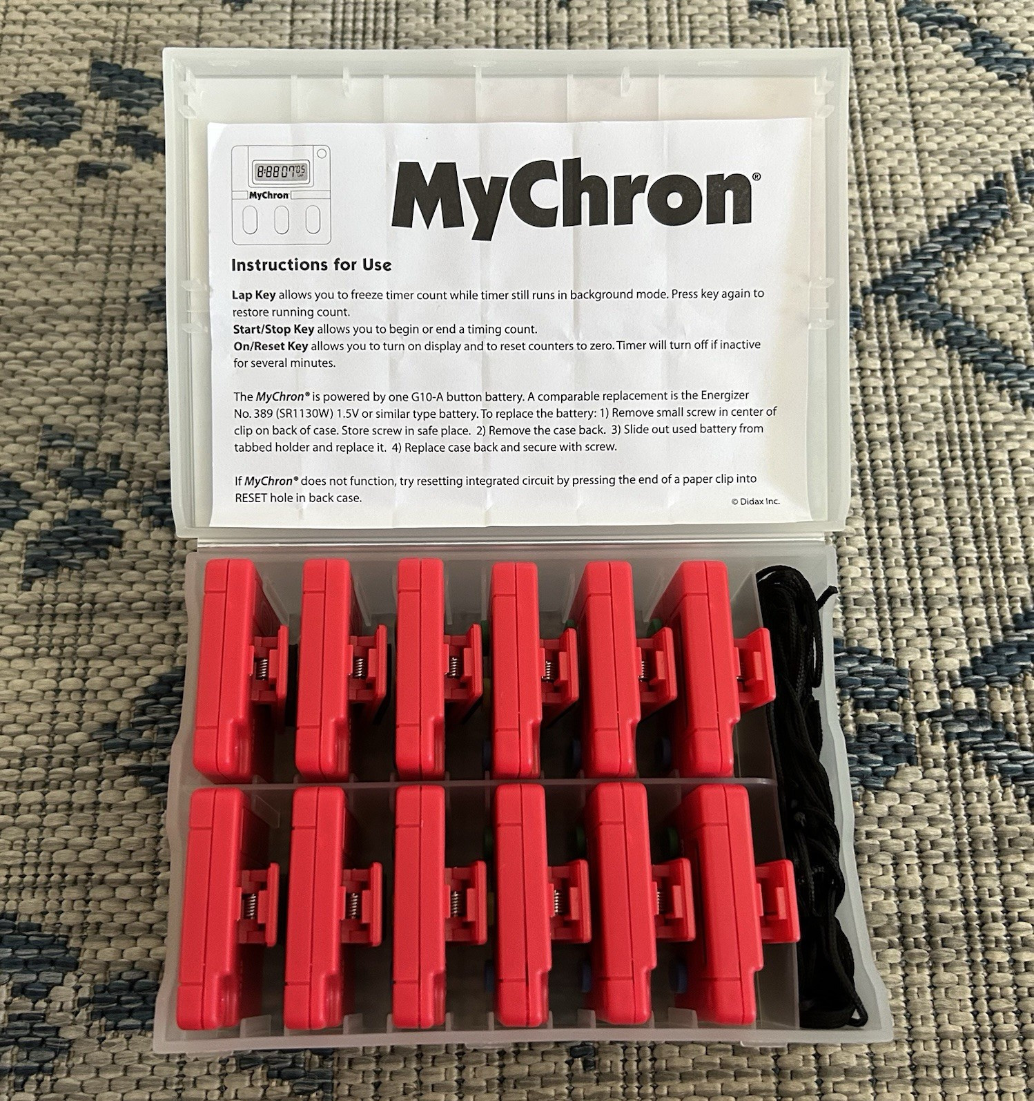 Didax MyChron Digital Timers Set of 12 Red, Countdown/Count Up, Lanyards