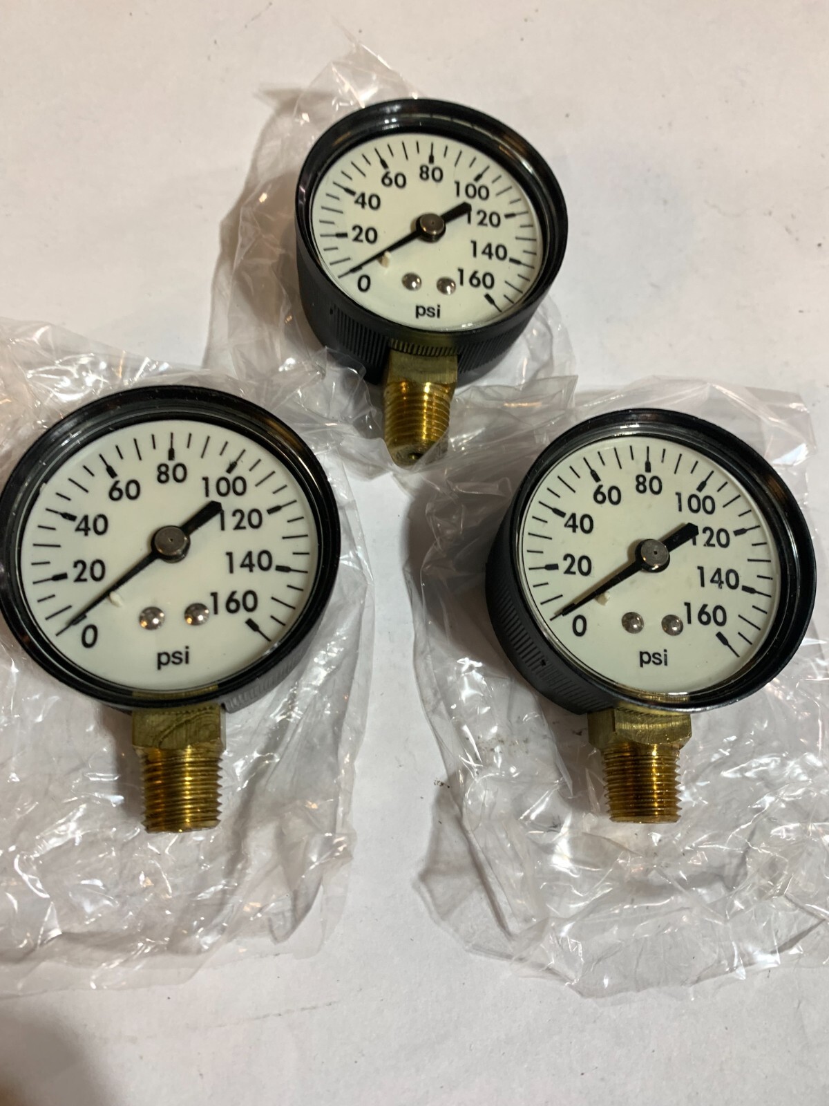 (LOT OF 3) PRESSURE GAGES  2" DIAL FACE 0-160 PSI 1/4" NPT LM  New