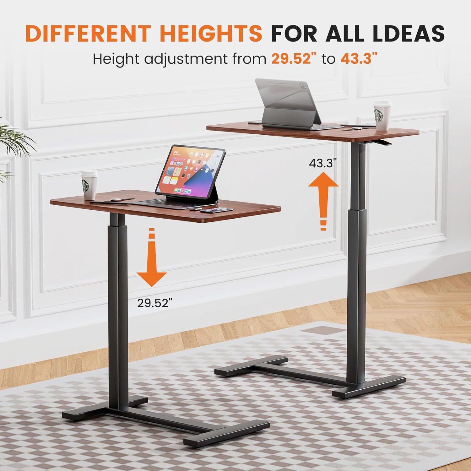 Adjustable Office Home Overbed Bedside Table with Wheels Use Bed Standing Table