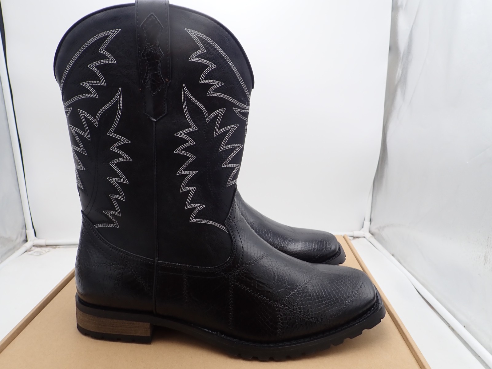SaraIris Men's Black Cowboy & Western Work Boots Round Toe Pull On Boots size 11