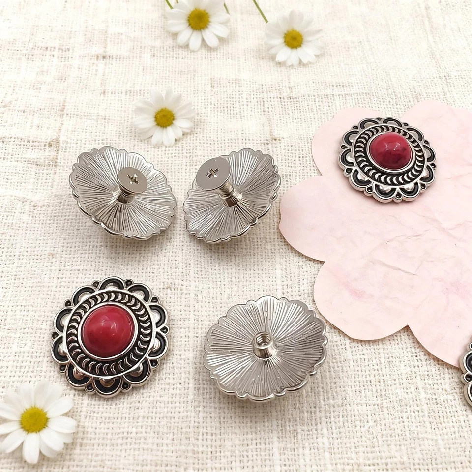 10 Pcs Red Turquoise Conchos, Sunflower Decorative Buckles, Metal Conchos Screw