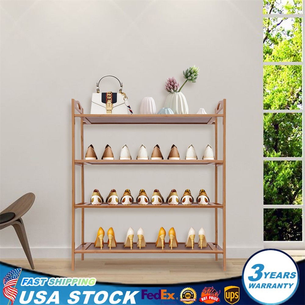 Bamboo Shoe Shelf 4-Tier Wood Entryway Storage Rack Shoe Display Organizer