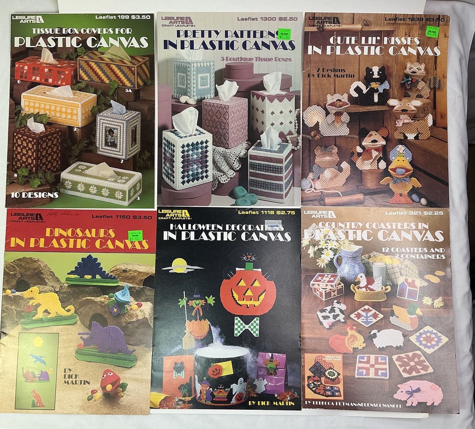 Vtg 80s Leisure Arts Plastic Canvas Pattern Booklet Lot Of 6 Dinosaur Lil Kisses