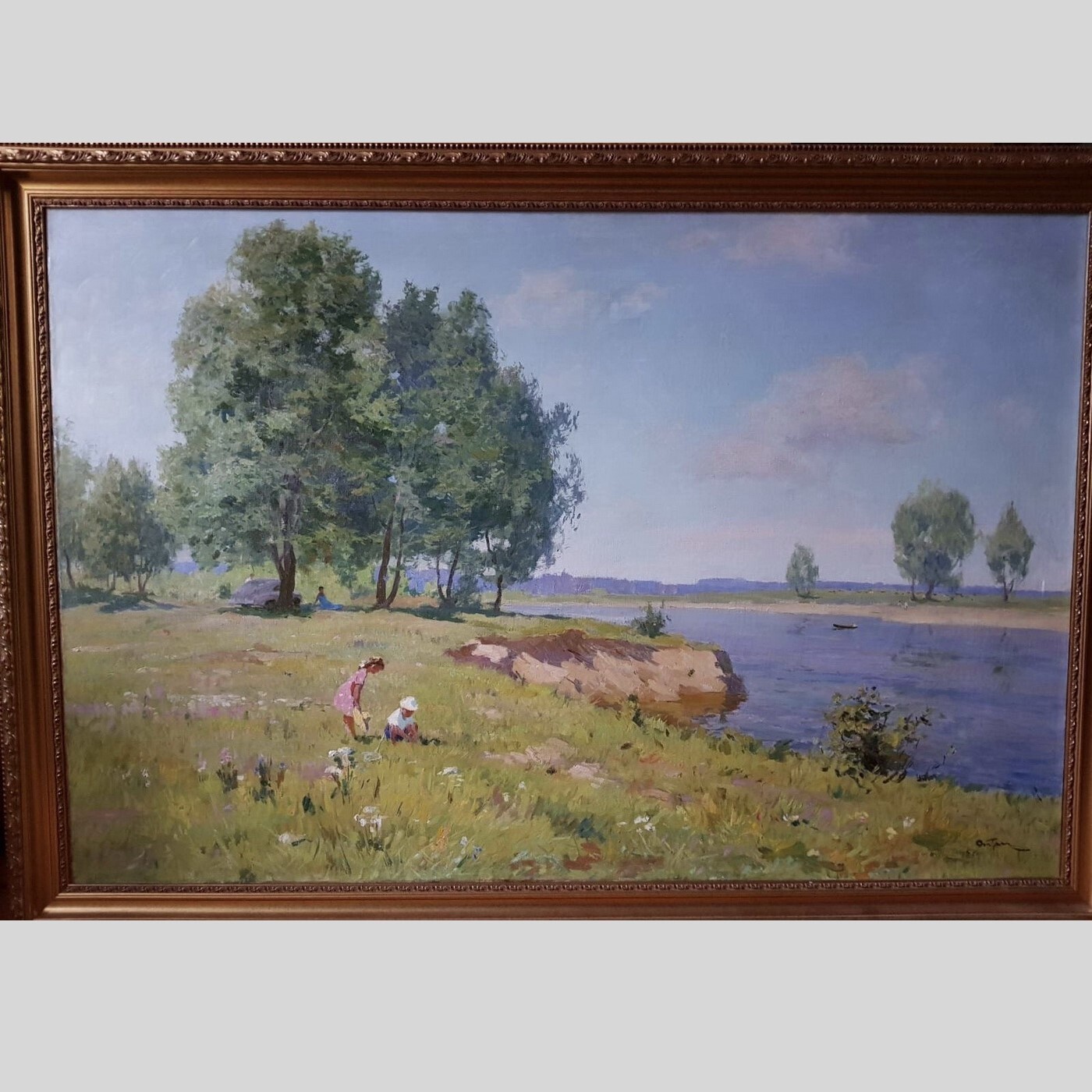 Old OIL USSR Hand PAINTING/Summer Day Desna River/Realism Vintage Canvas SIGNED