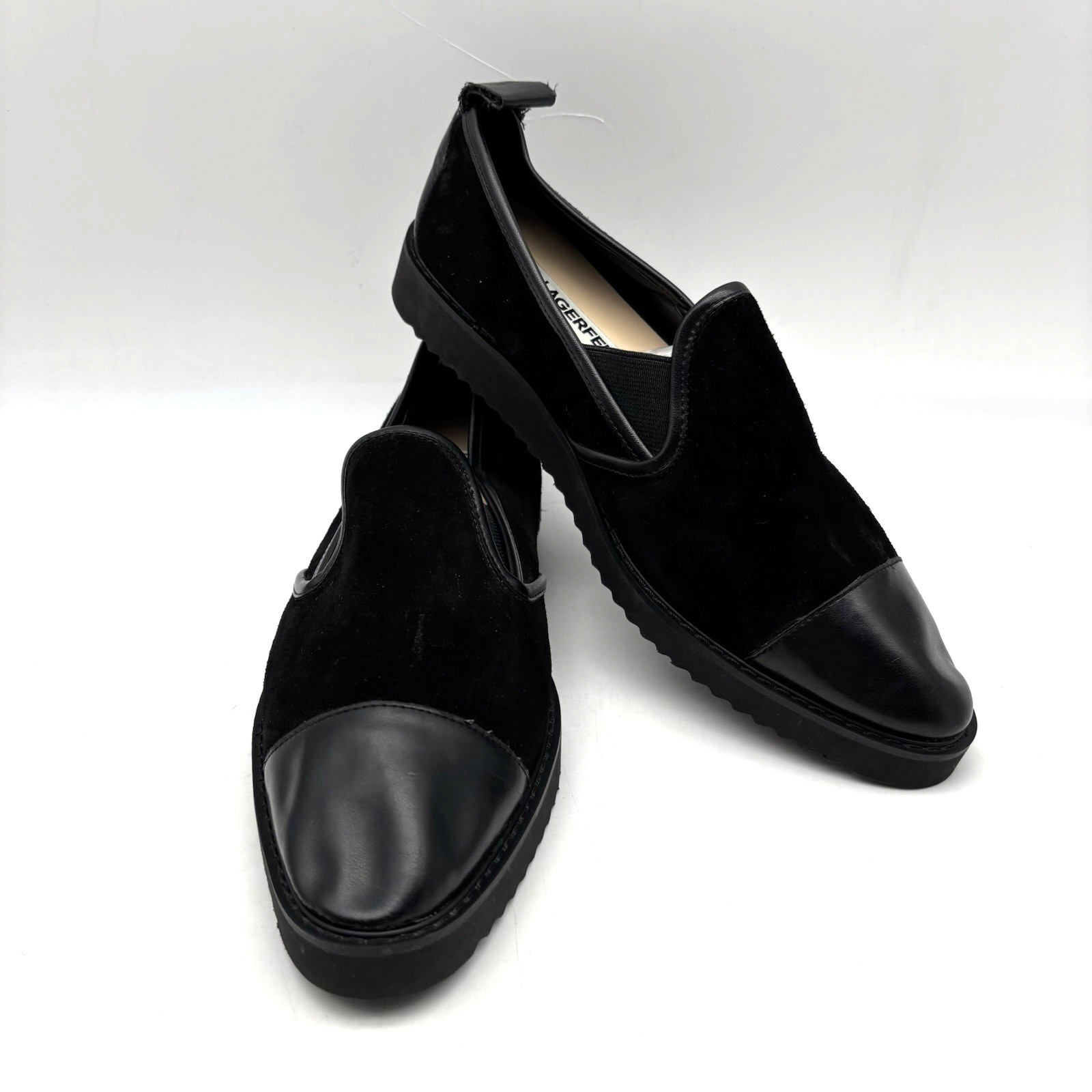 Karl Lagerfeld Paris Cler8 Black Suede Leather Almond Toe Slip On Loafers 7M