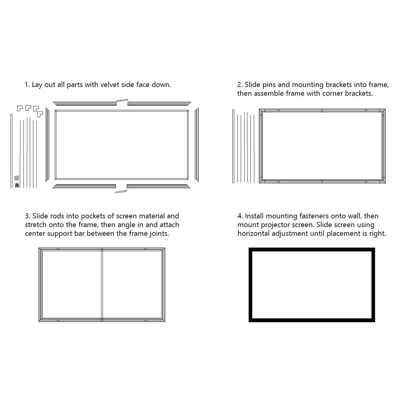 110" HD 16:9 Projector Screen, 160° Viewing Angle, PVC White