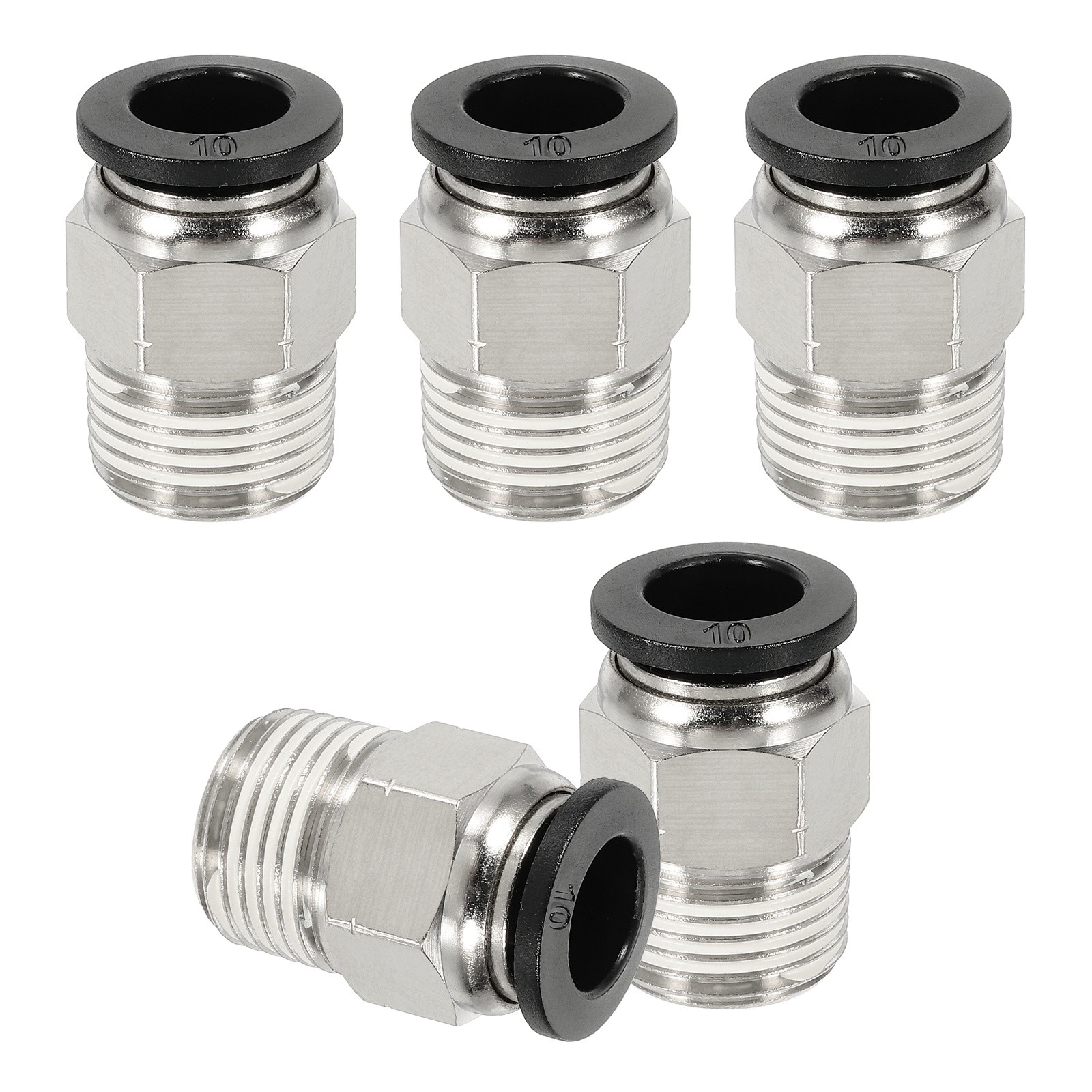 5 Pcs NPT Male 10mm Tube OD x 3/8" NPT Thread Push to Connect Fittings, Black