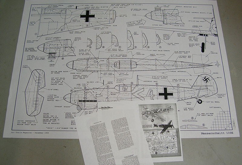 Model Airplane Plans (UC): ME-109e 25" 1/16 Scale for .09-.15 (Musciano)