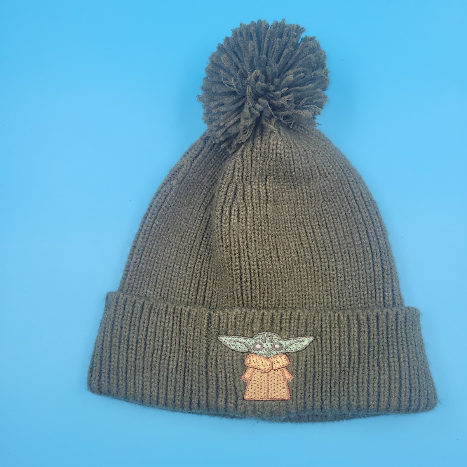 Gap Star Wars Grogu Pom Pom Embroidered Baby Yoda kids Beanie Hat Green Size M/L