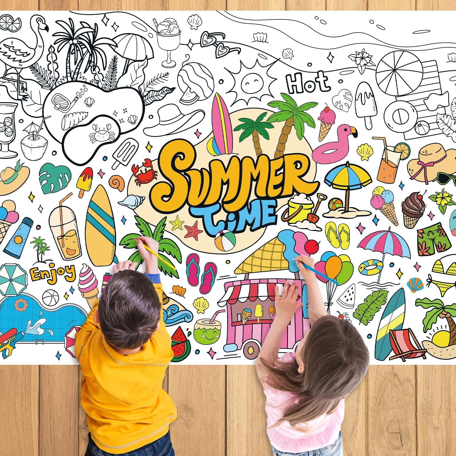 Nicime 43.3x31.5 Summer Coloring Poster with Picture, Giant Cute Painting Pos...