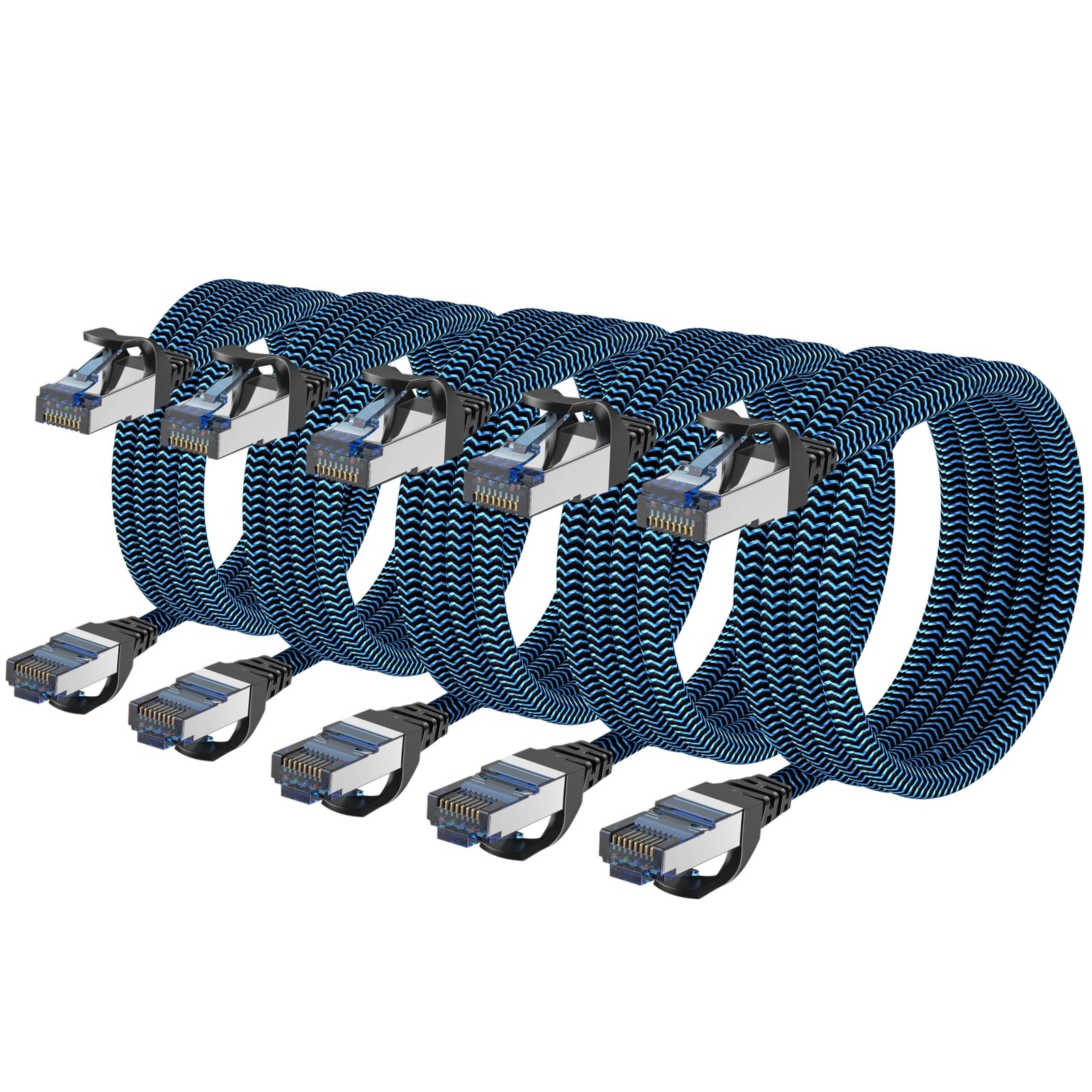 5 Pack 8 ft Blue Braided Cat8 Ethernet Cable High Speed 40Gbps 2000MHz LAN