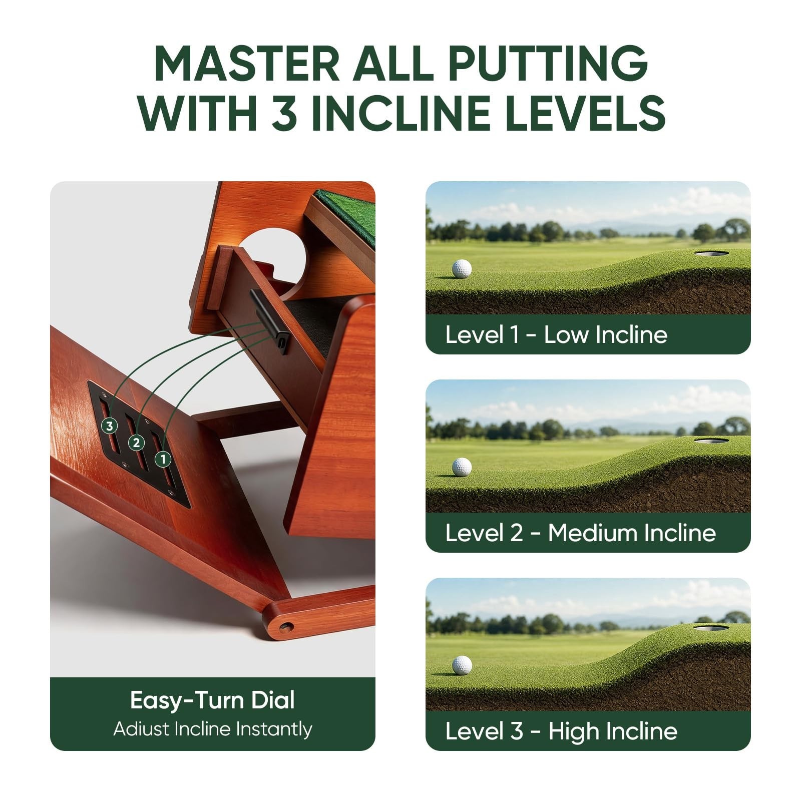 Golf Putting Green Indoor - Practice Uphill Putts, 3-Level Adjustable Incline...