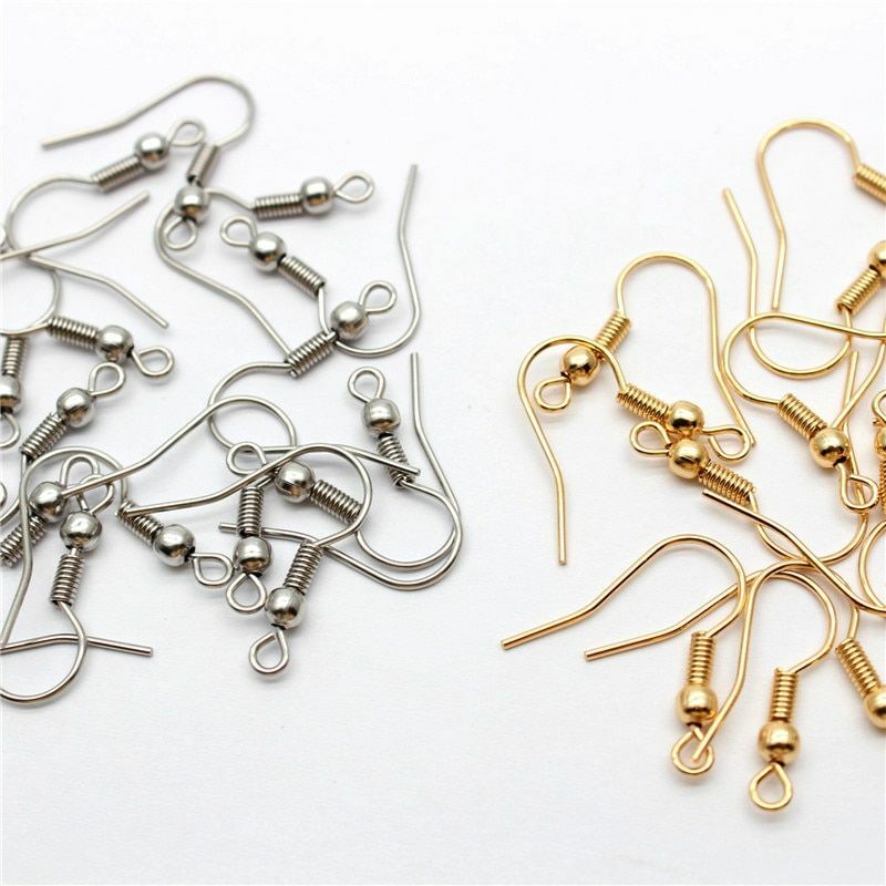 50pcs 20x20mm Earring Hooks Fish Earwire Stainless Steel Hypoallergenic Coil Bal