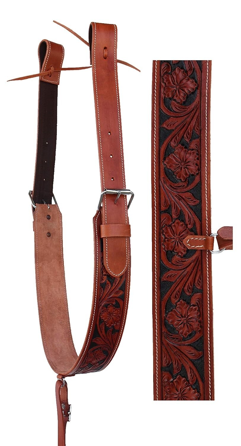 Horse Western Leather Tooled Back Rear Cinch Flank Girth.