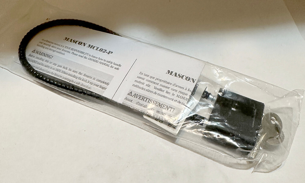Mascon 30MM Black MCL02-P Cable Gun Lock come with 2 Keys and Instructions.