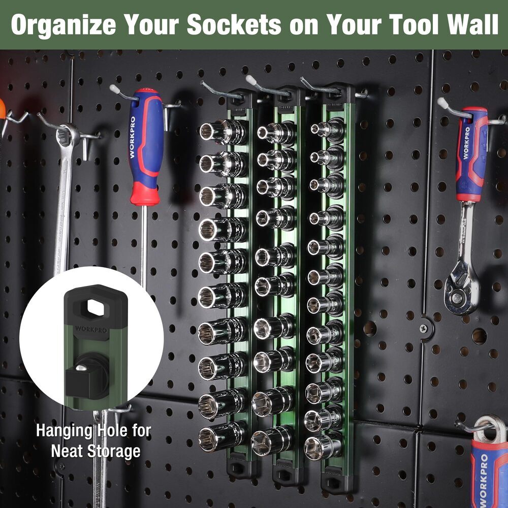 WORKPRO Magnetic Socket Organizer 1/2''Heavy Duty Socket Holder, Socket Rack Kit