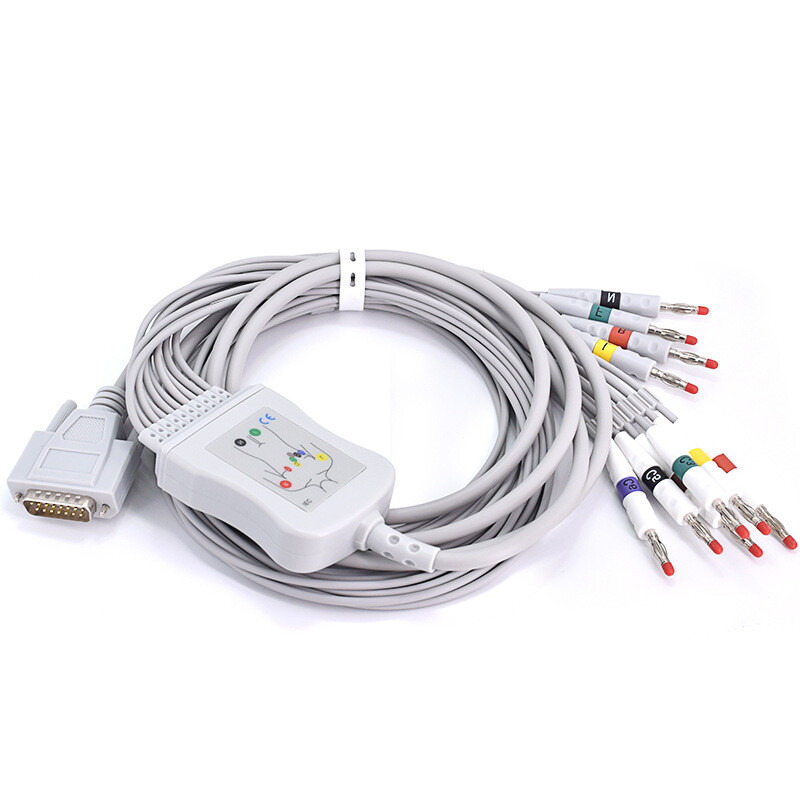 ECG EKG 10 Leads Cable for Edan SE-12,SE-601,Banana4.0,Snap IEC/ AHA Leadwire