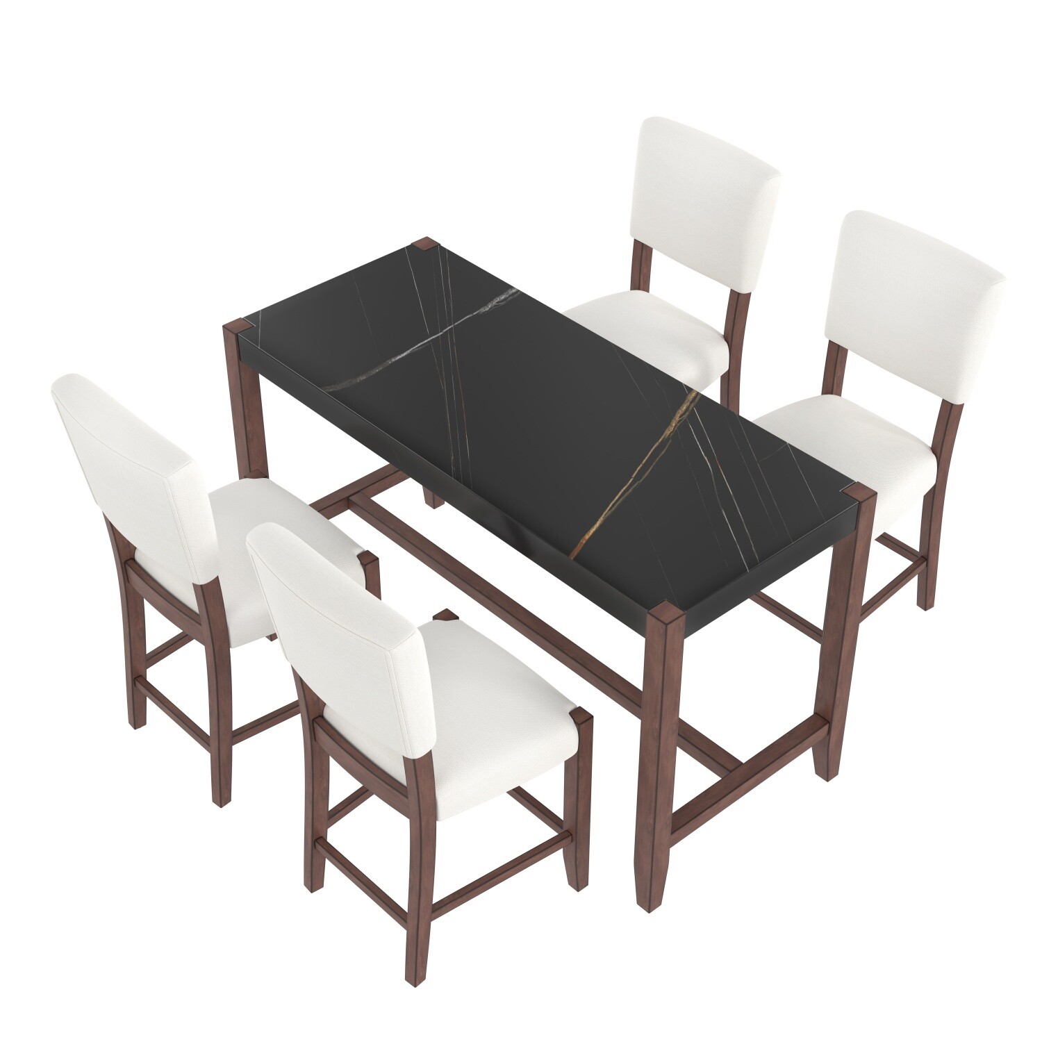 5 Piece Dining Table Set Rectangular Table with 4 Upholstered Chair w/ Wood Legs
