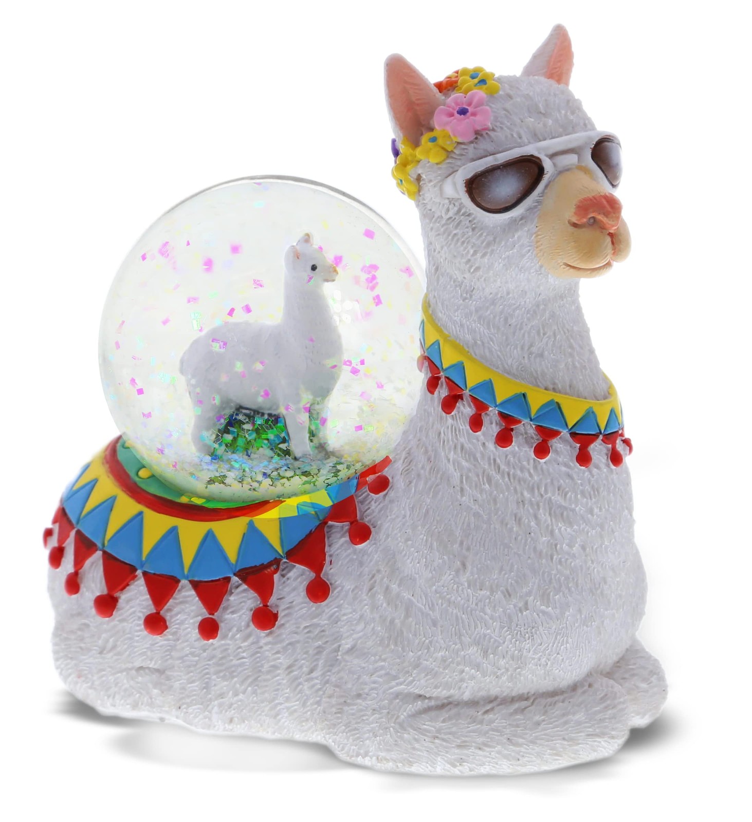 Llama Snow Globe Decor - Elegant Pink Sparkle Glitter Inside Figure, Animal Figu