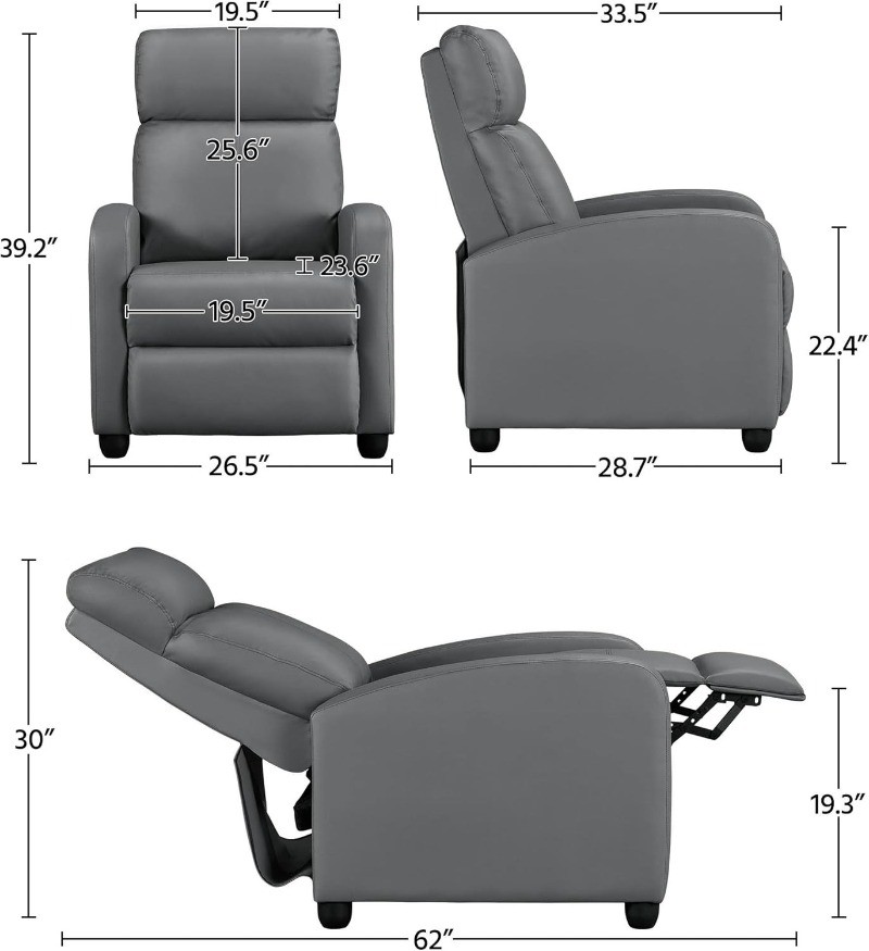 Single Recliner Chair PU Leather Sofa Padded Seat Club Chair Theater Seating