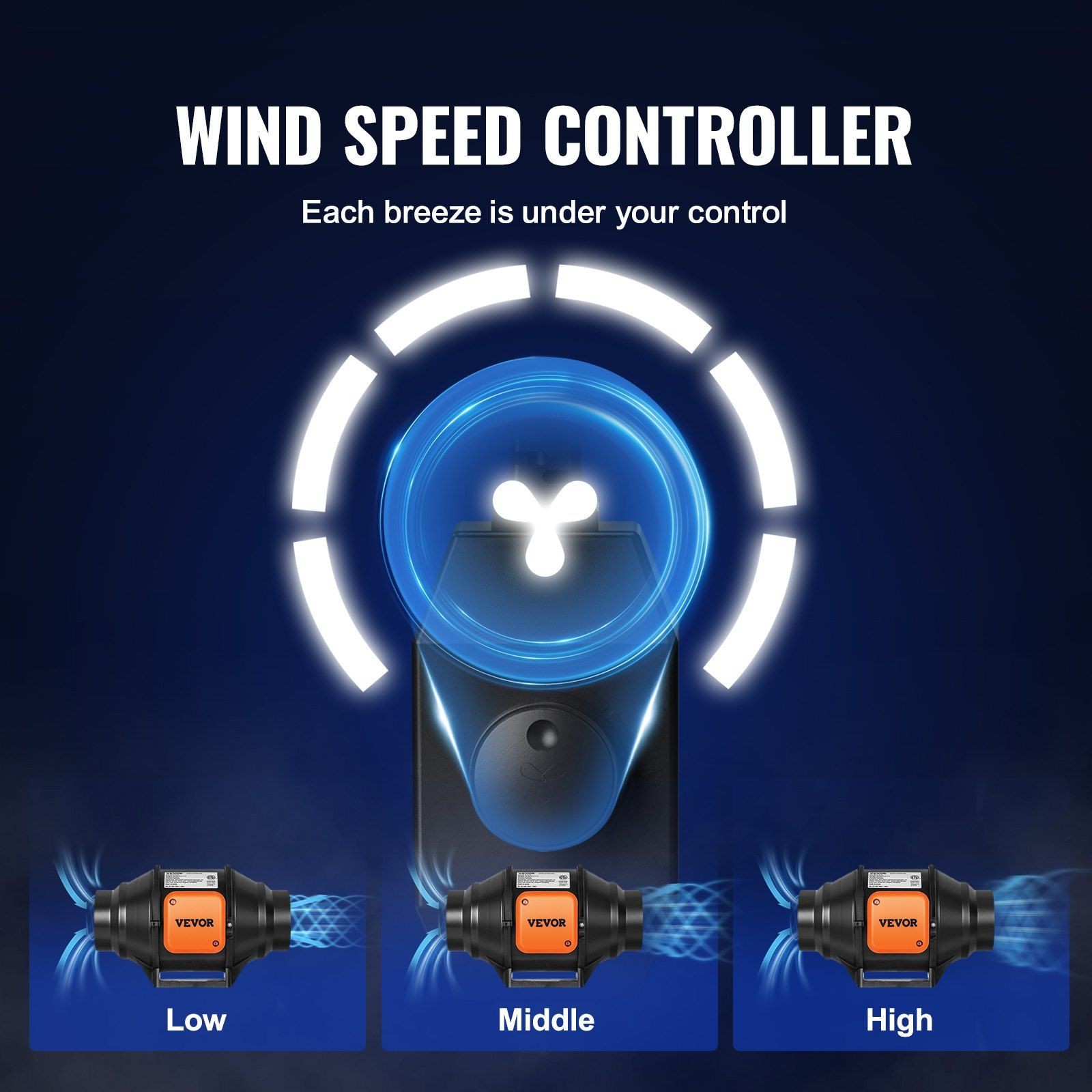 4in 200CFM Universal Fit Inline Fan with Multi-Speed Control Option