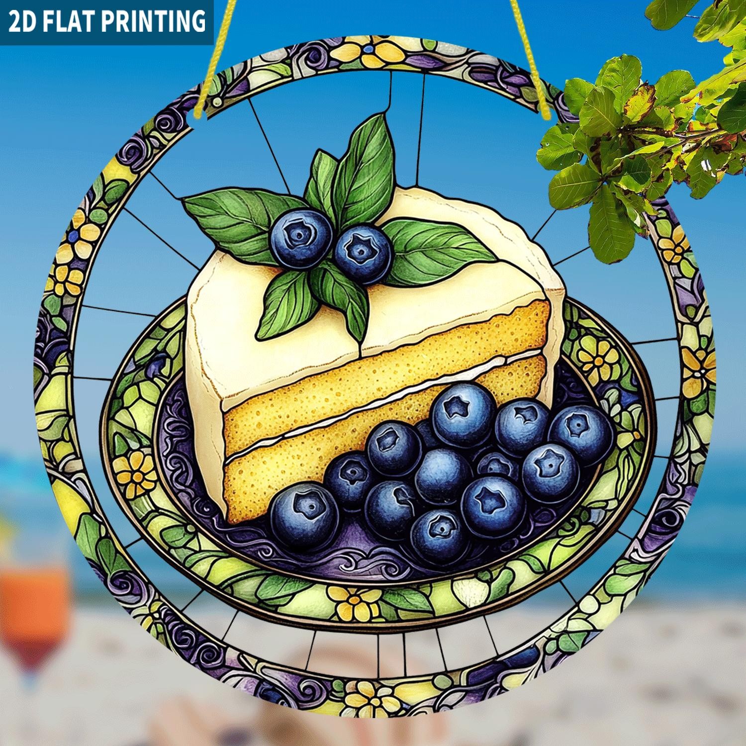 Retro Blueberry Cheesecake Acrylic Suncatcher Bakery Window Hanging Ornament