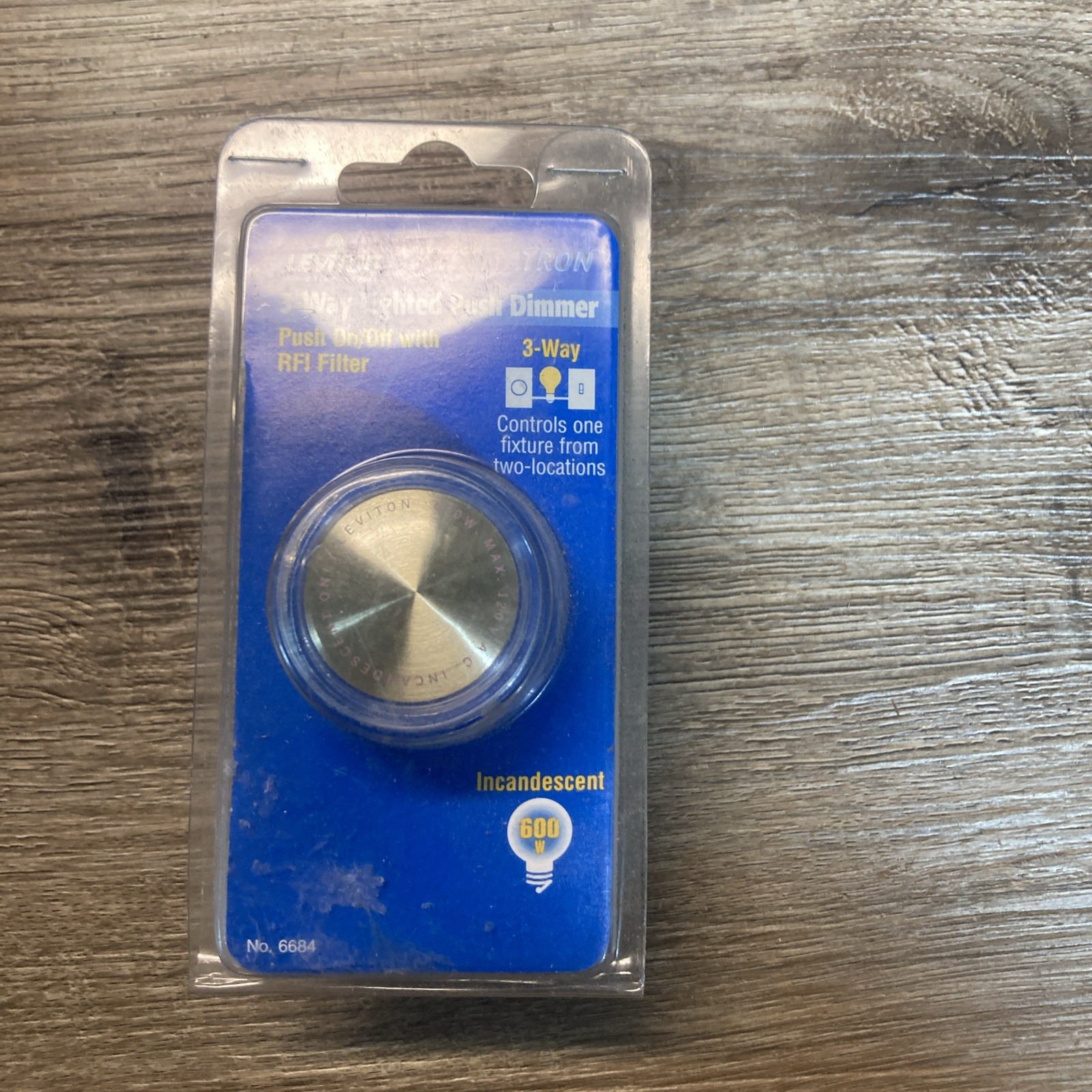 Leviton 6684 Rotary Dial Push On/Off 3-Way Light Dimmer Switch Clear w/ Gold