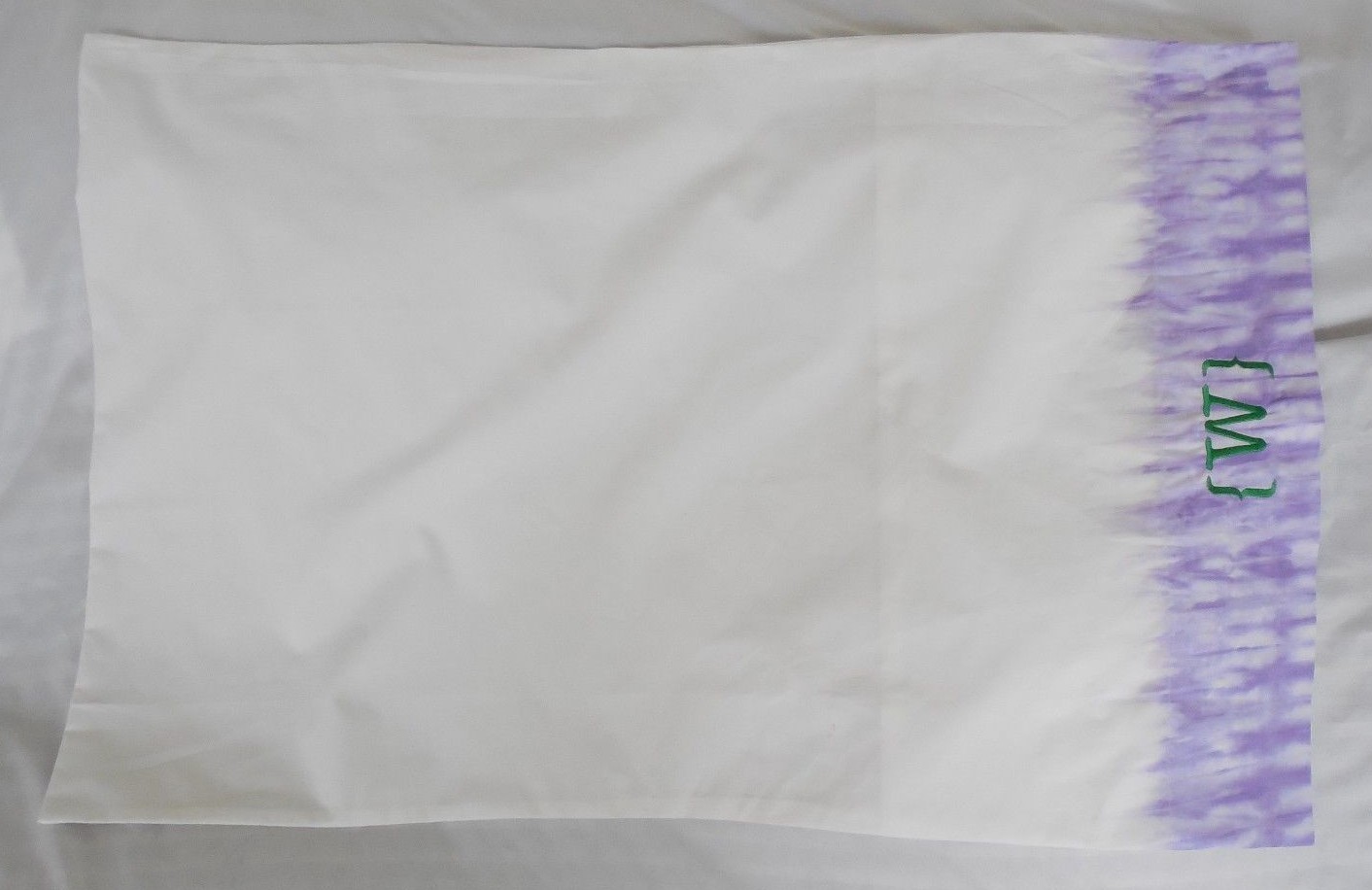 Pottery Barn Teen Purple Tie Dye Cuff Cotton Pillowcase (1) "W" NWOT