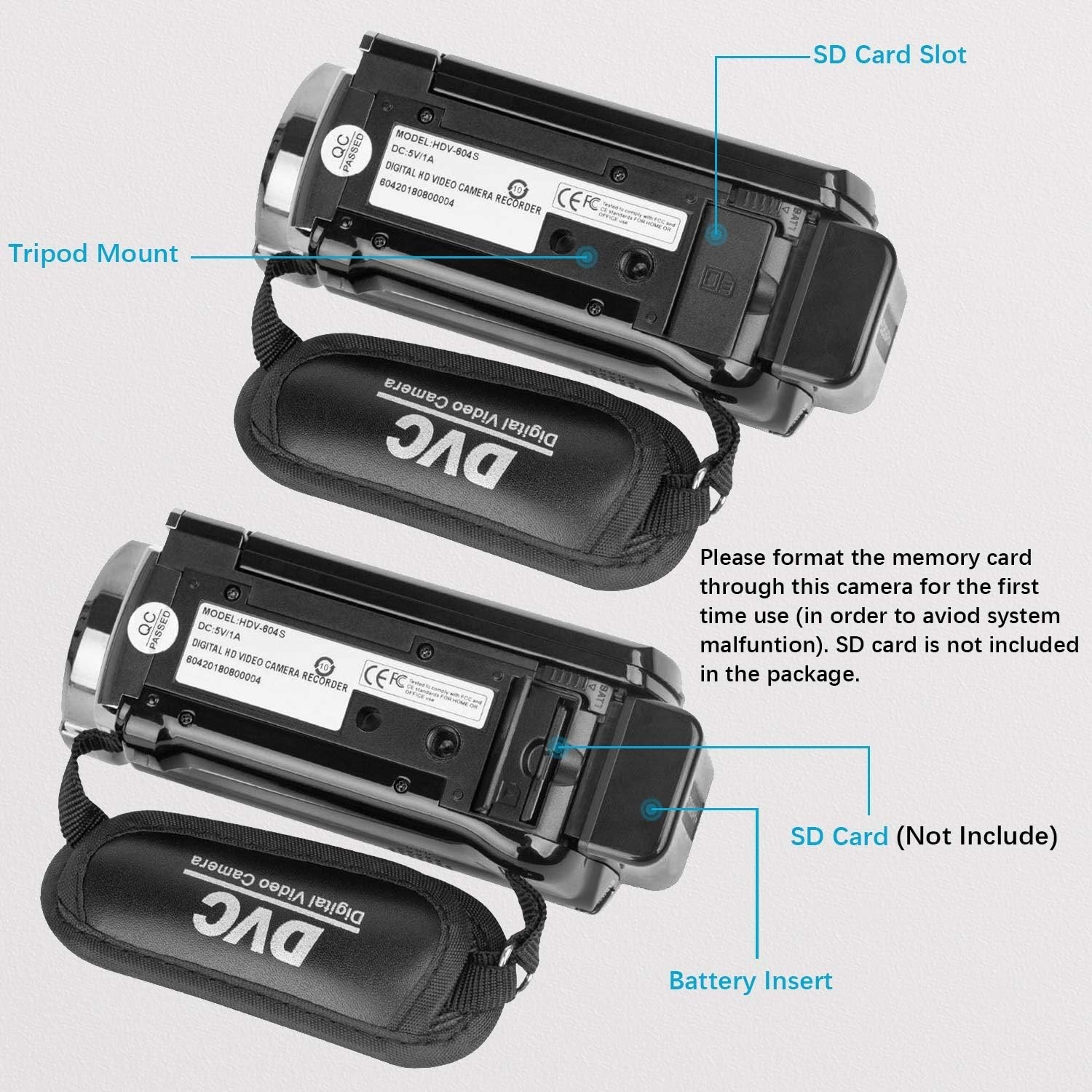 Versatile Video Camera with Pause Function, 2 Batteries & Anti-Shake Technology