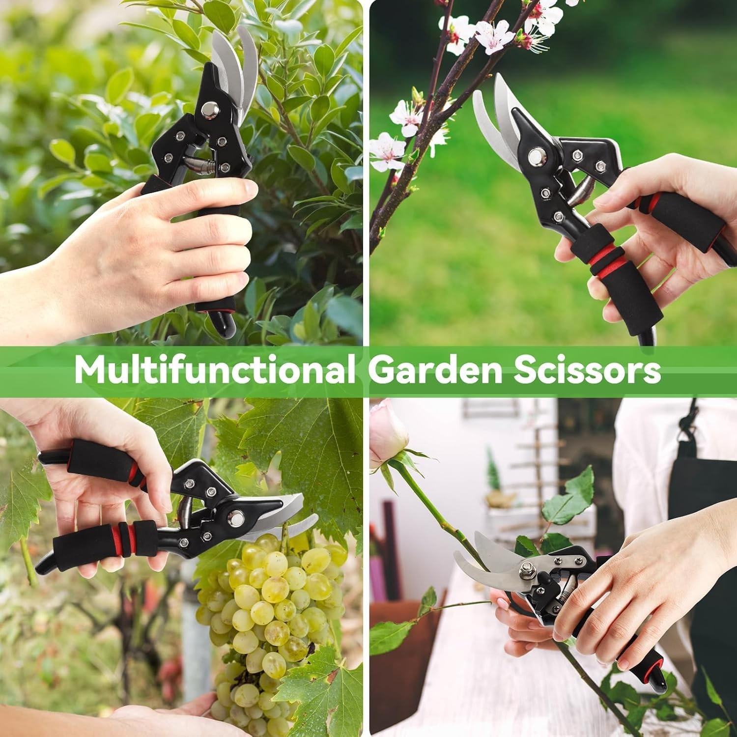 Pruning Shears, Gardening Shears with Sharp SK5 Steel Blades, Heavy Black