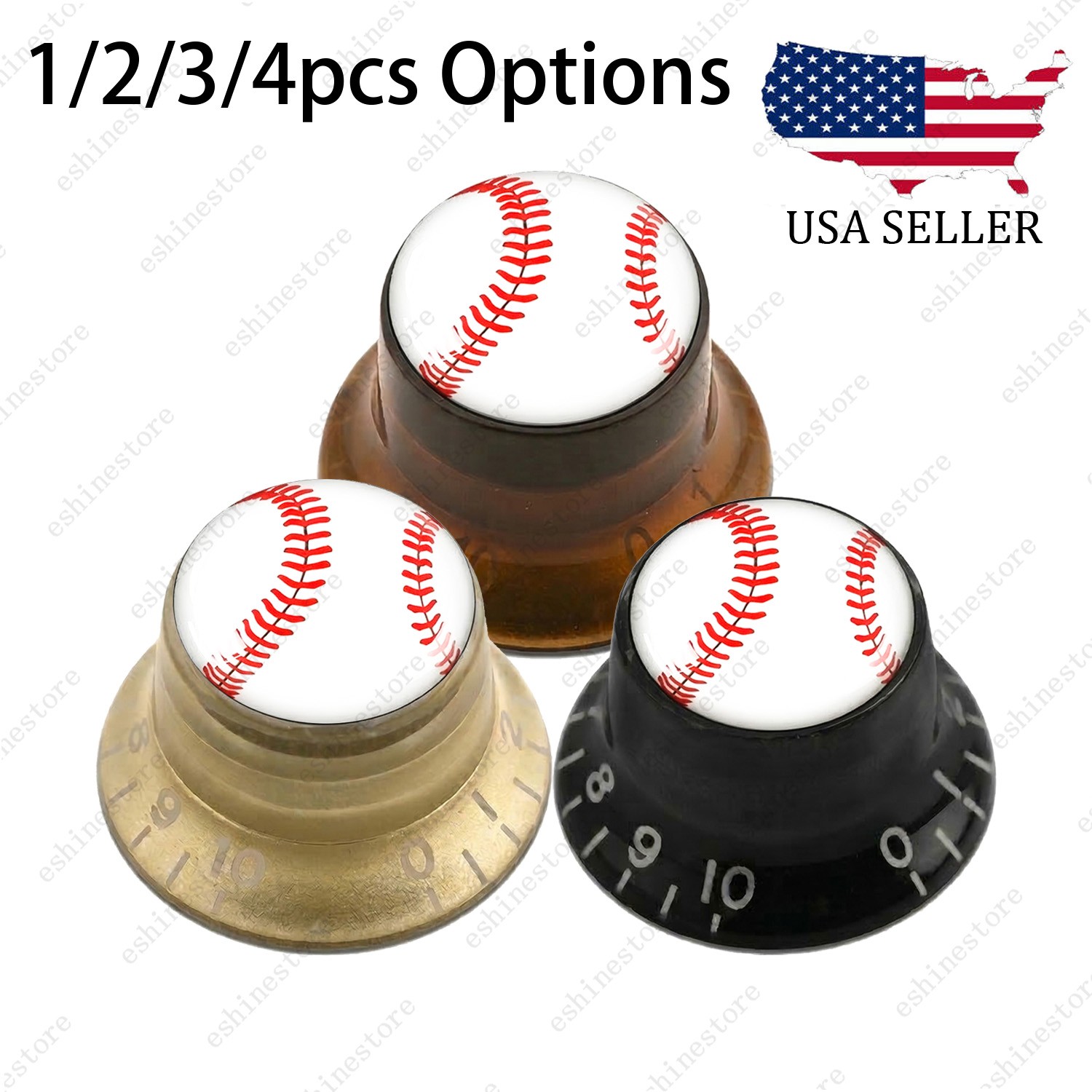 Guitar Reflector Knobs w/ Baseball Design Cap Top Hat Knobs for Les Paul SG