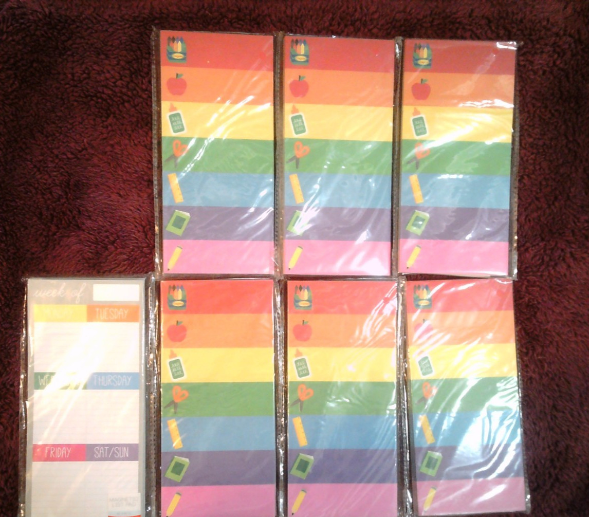 LOT OF 7 Magnetic List Pads, 80 sheets ea (6 rainbow style; 1 "Week of" style)