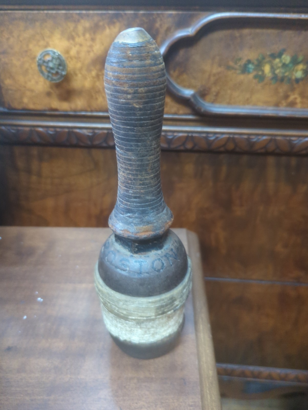 Vintage Cast Iron & Leather Rawhide Maul Wood Carving Mallet Tool Hammer Boston
